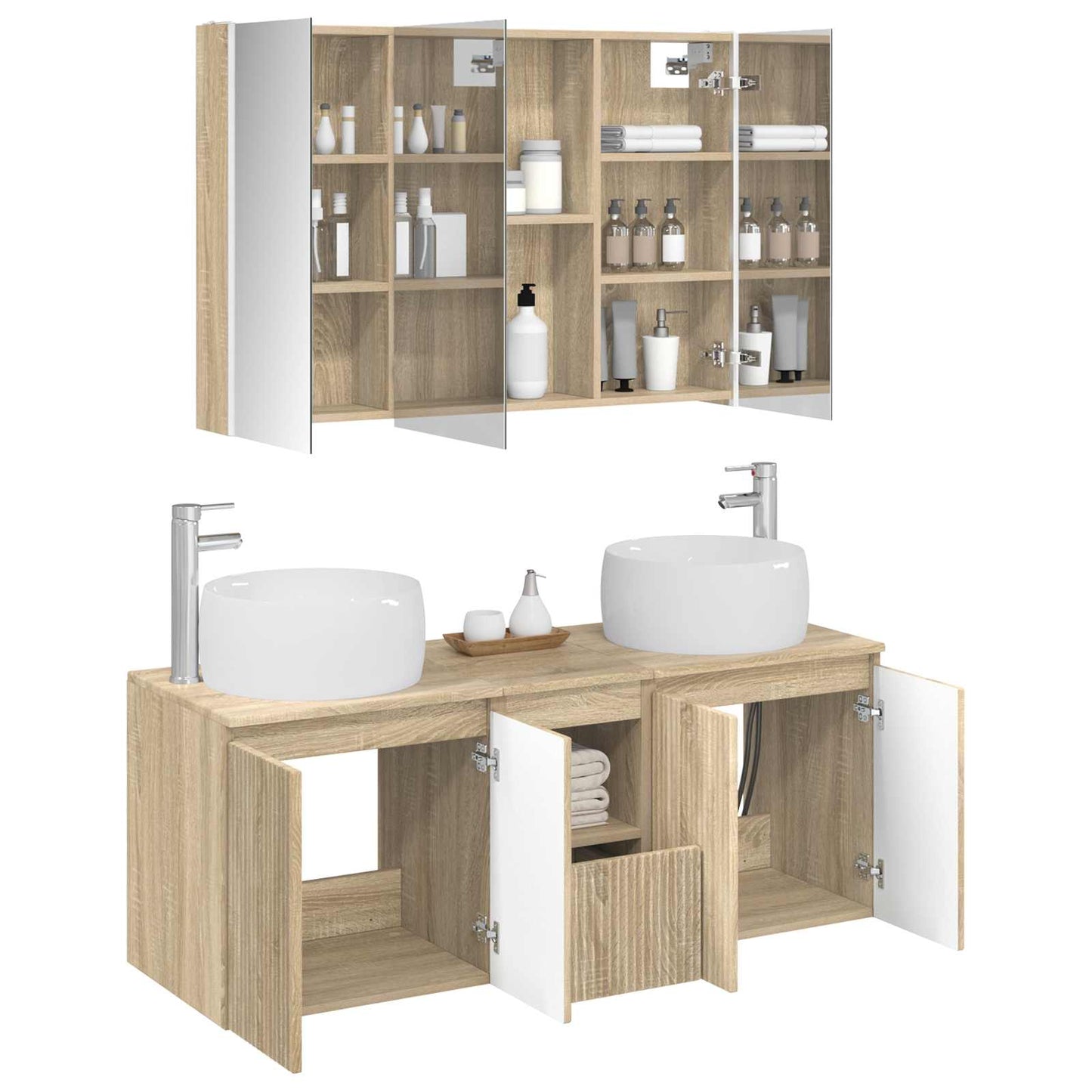 Baderomsskapsett 4 pcs Sonoma eik Konstruert tre