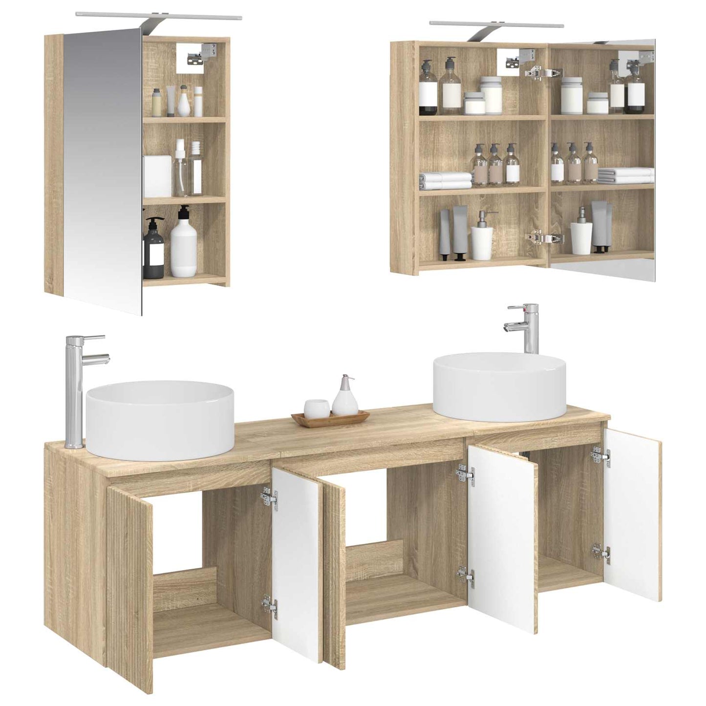 Baderomsskapsett 5 pcs Sonoma eik Konstruert tre