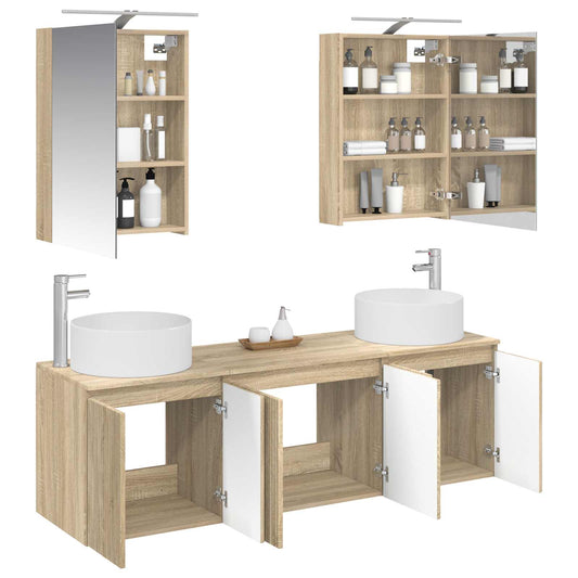 Baderomsskapsett 5 pcs Sonoma eik Konstruert tre