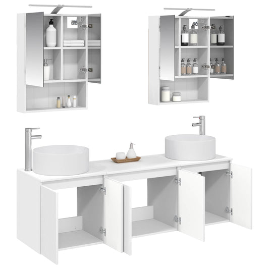 Baderomsskapsett 5 pcs Hvit Konstruert tre