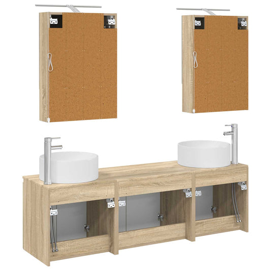Baderomsskapsett 5 pcs Sonoma eik Konstruert tre