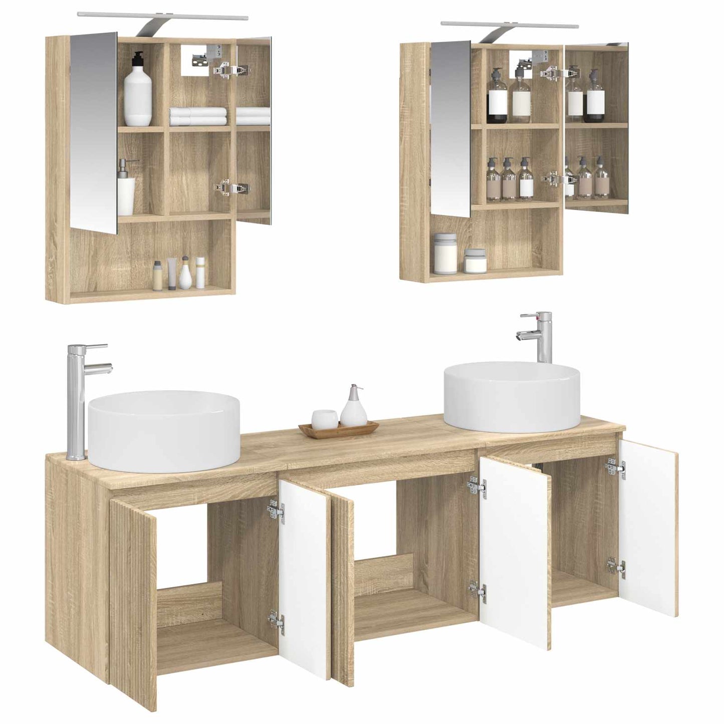 Baderomsskapsett 5 pcs Sonoma eik Konstruert tre