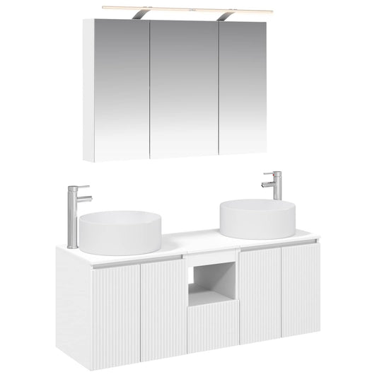 Baderomsskapsett 4 pcs Hvit 100 x 14,5 x 70 cm Konstruert tre