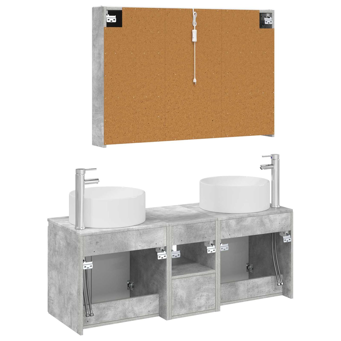 Baderomsskapsett 4 pcs Betonggrå 103,5 x 15,5 x 70 cm