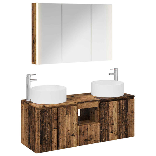 Baderomsskapsett 4 pcs Gammelt tre 103,5 x 15,5 x 70 cm