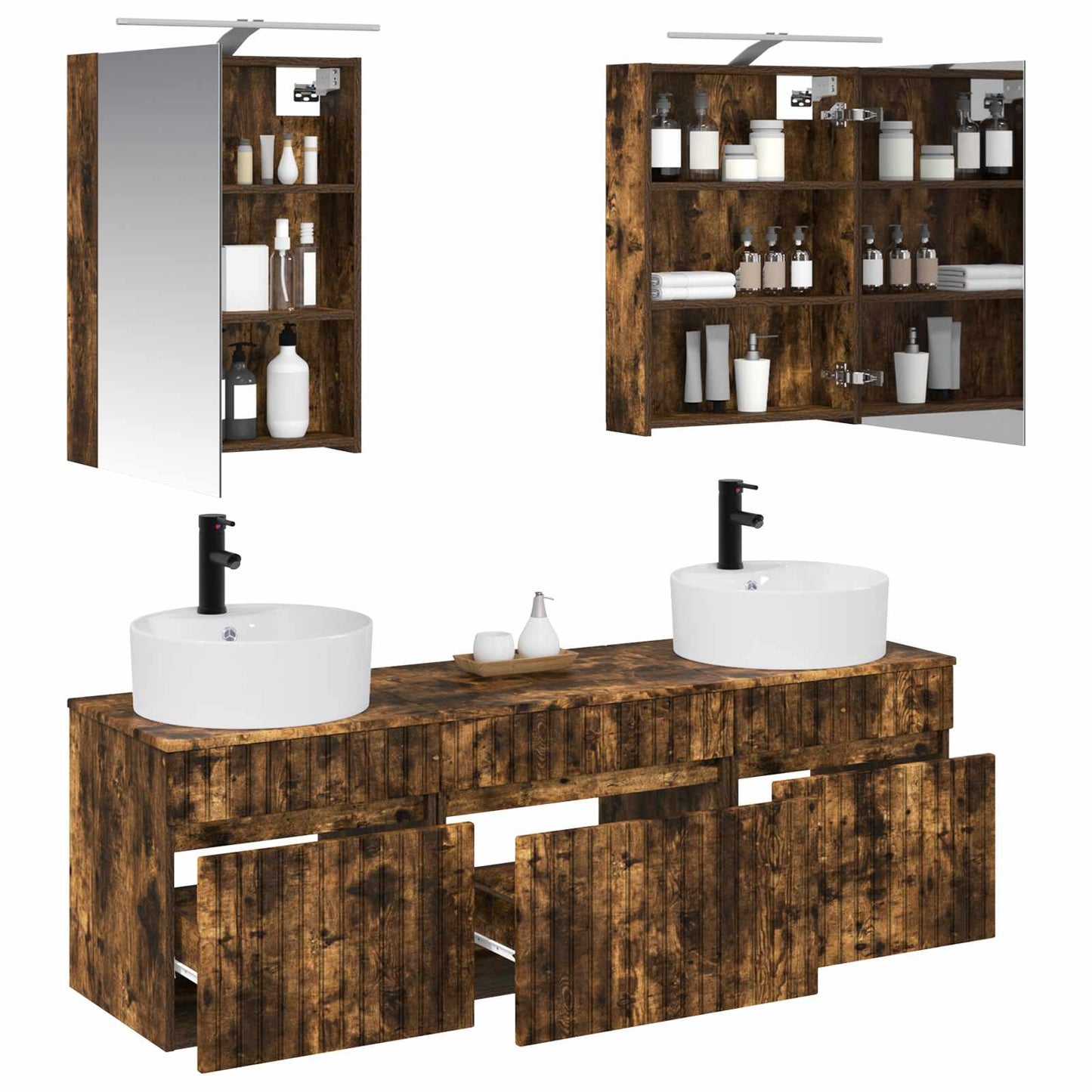 Baderomsskapsett 5 pcs Røkt Eik 50 x 14,5 x 70 cm