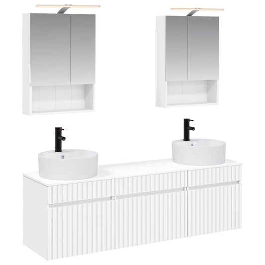Baderomsskapsett 5 pcs Hvit 50 x 14,5 x 70 cm Konstruert tre