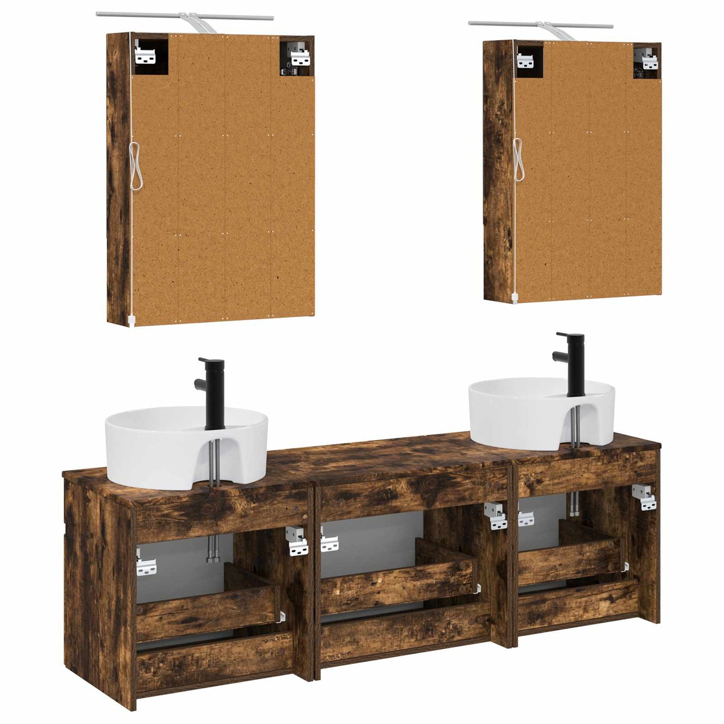 Baderomsskapsett 5 pcs Røkt Eik 50 x 14,5 x 70 cm