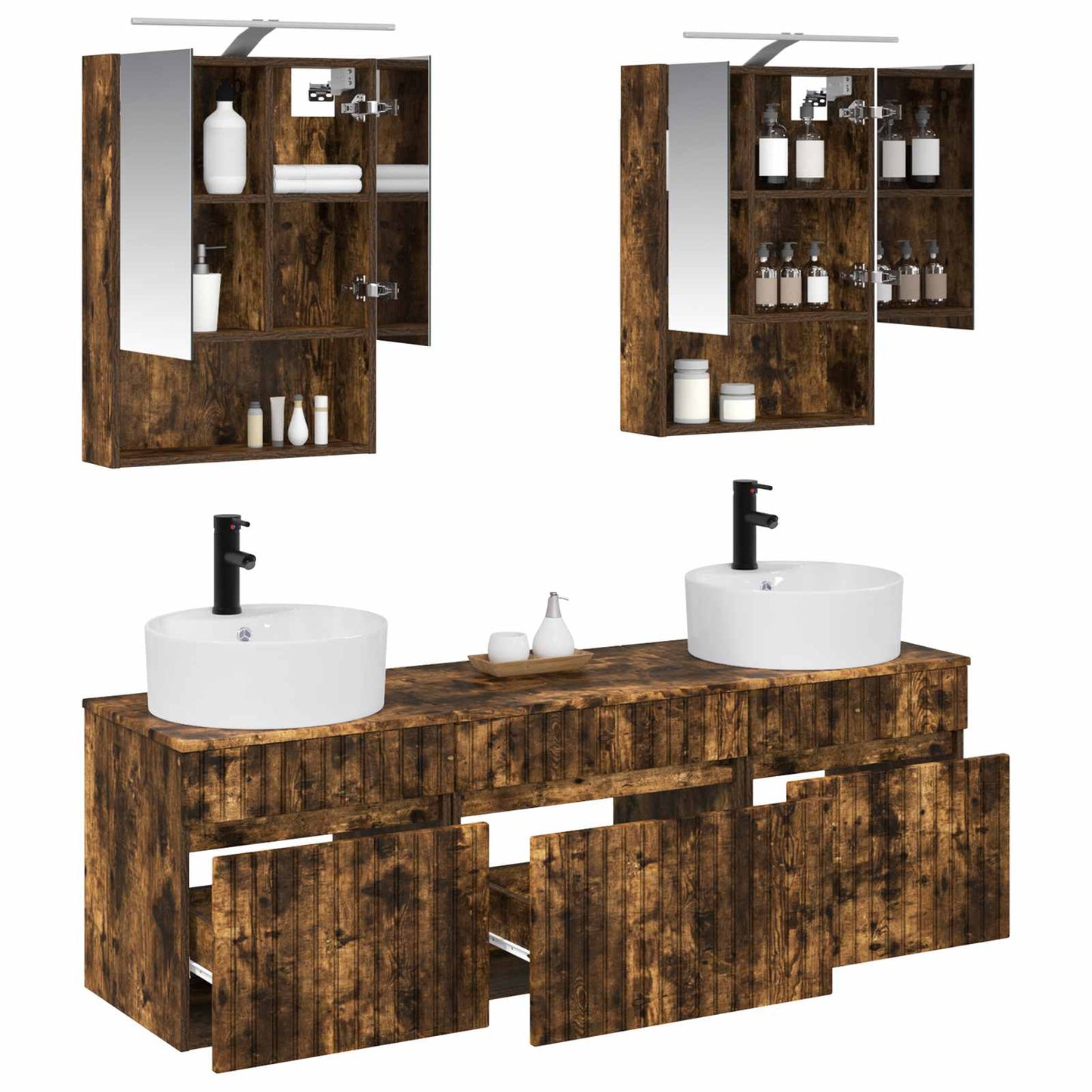 Baderomsskapsett 5 pcs Røkt Eik 50 x 14,5 x 70 cm