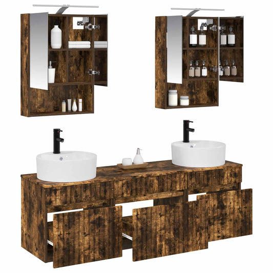 Baderomsskapsett 5 pcs Røkt Eik 50 x 14,5 x 70 cm