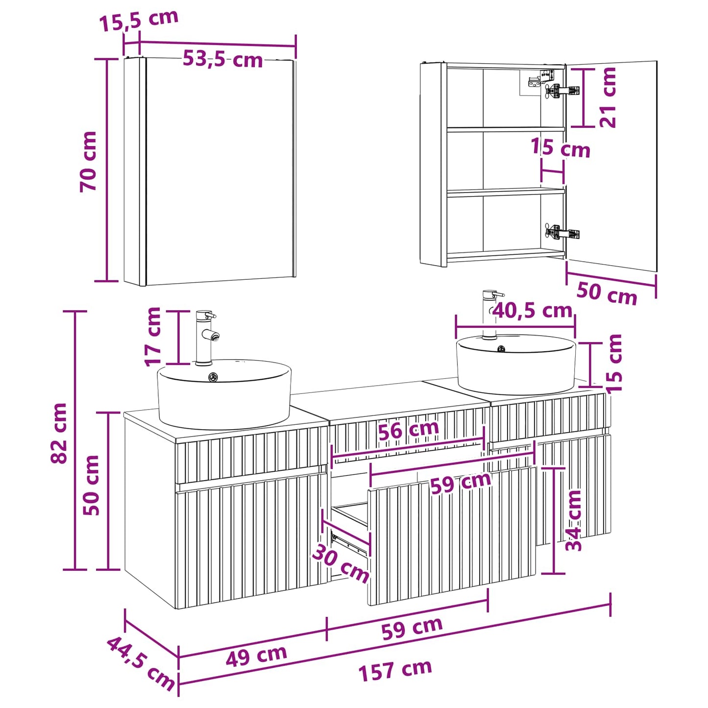 Baderomsskapsett 5 pcs Sonoma eik 53 x 15,5 x 70 cm