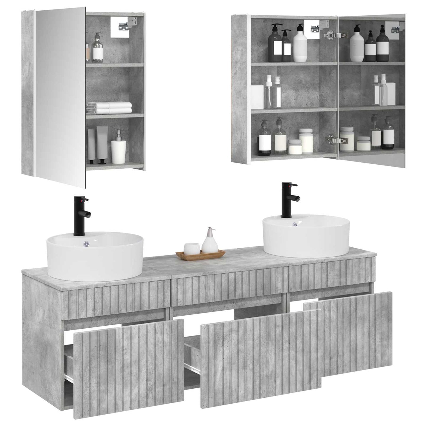 Baderomsskapsett 5 pcs Betonggrå 53 x 15,5 x 70 cm
