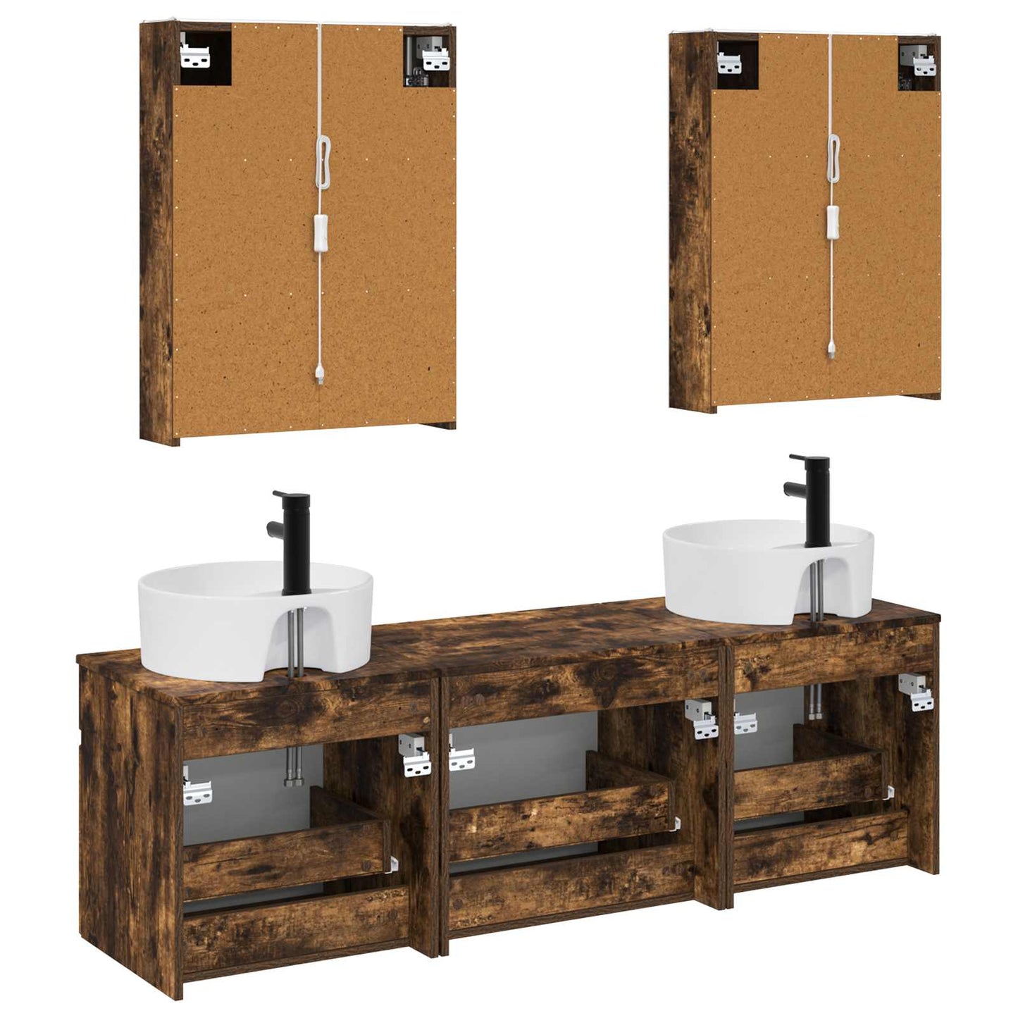 Baderomsskapsett 5 pcs Røkt Eik 53 x 15,5 x 70 cm