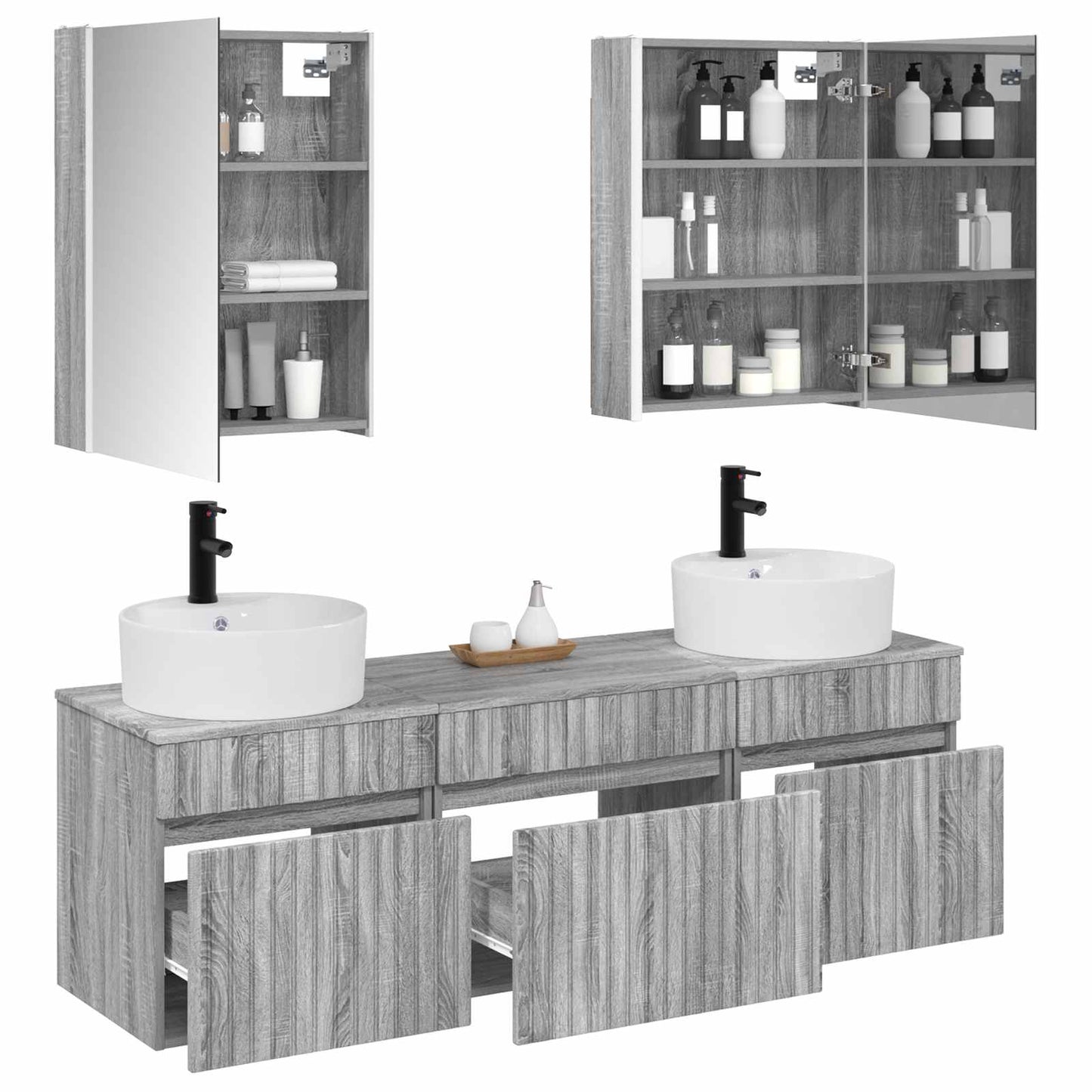 Baderomsskapsett 5 pcs Grå Sonoma 53 x 15,5 x 70 cm