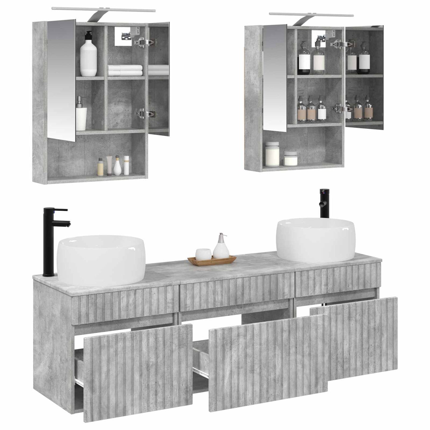 Baderomsskapsett 5 pcs Betonggrå 50 x 14,5 x 70 cm