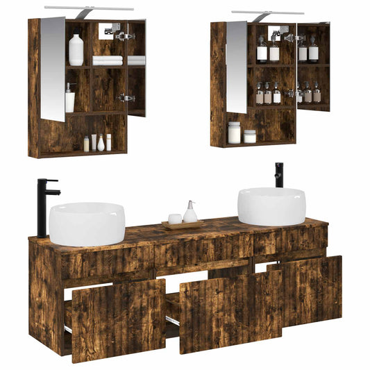 Baderomsskapsett 5 pcs Røkt Eik 50 x 14,5 x 70 cm