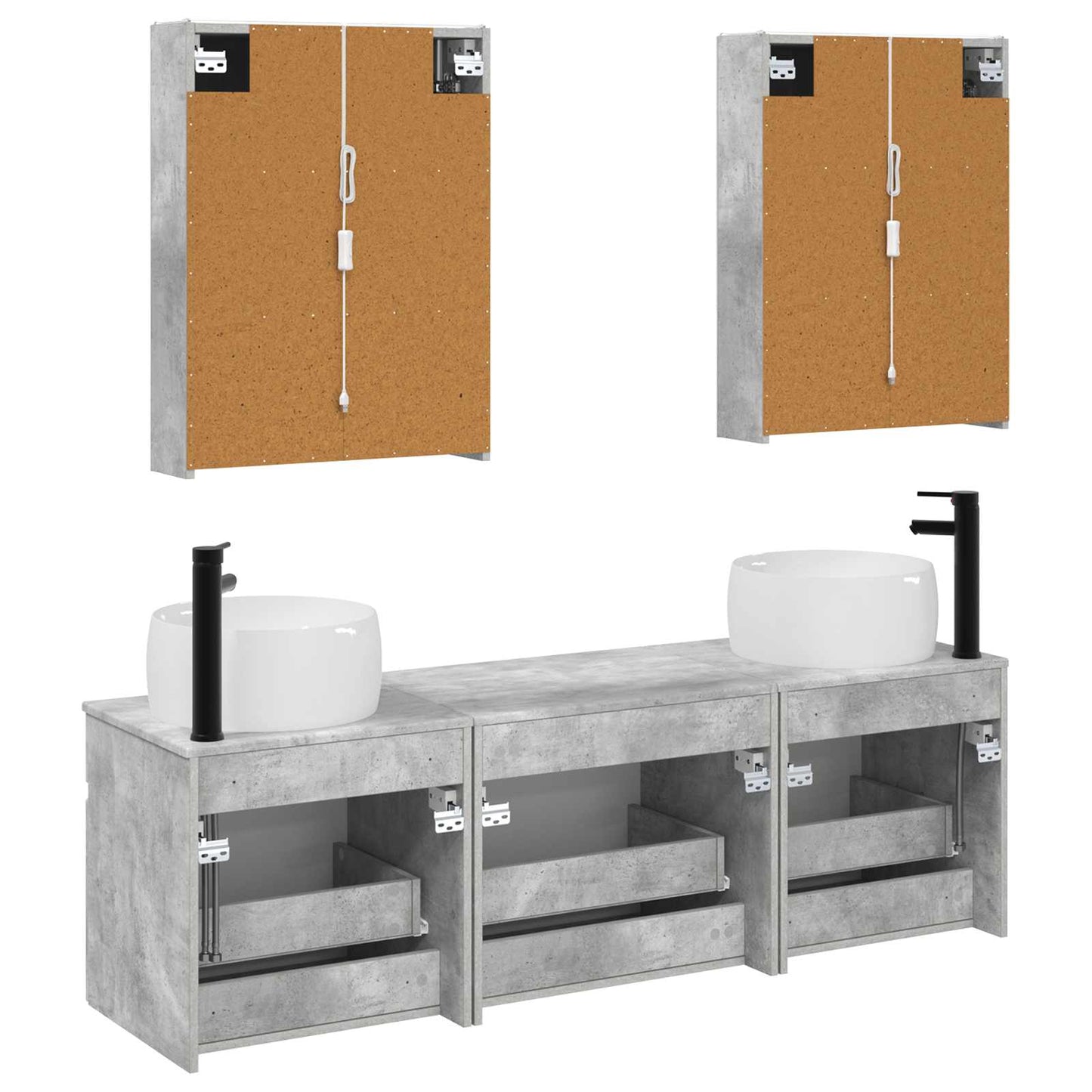 Baderomsskapsett 5 pcs Betonggrå 53 x 15,5 x 70 cm