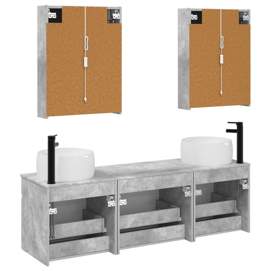 Baderomsskapsett 5 pcs Betonggrå 53 x 15,5 x 70 cm