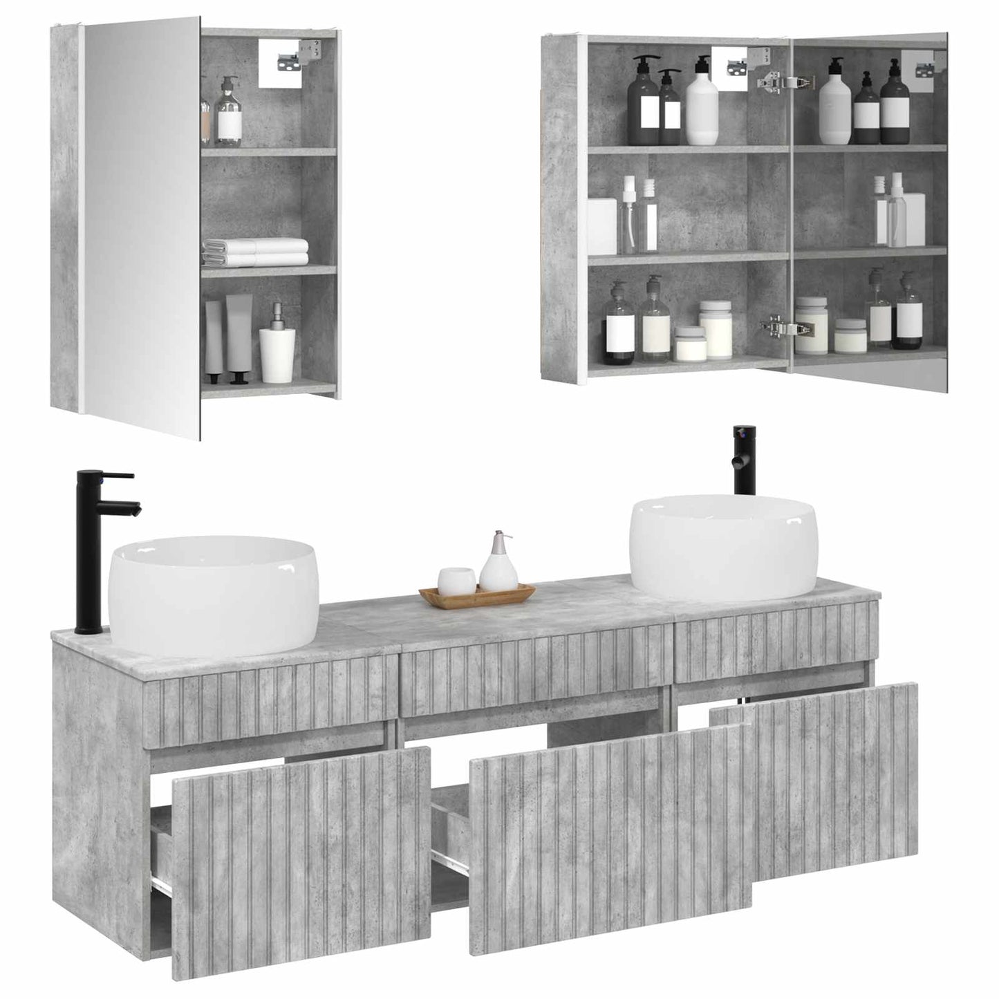 Baderomsskapsett 5 pcs Betonggrå 53 x 15,5 x 70 cm