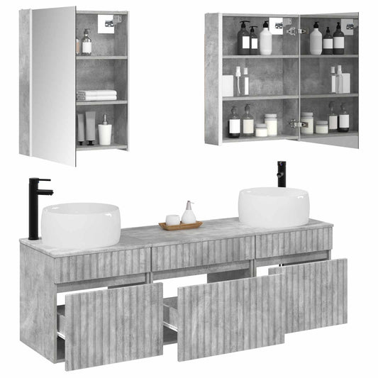 Baderomsskapsett 5 pcs Betonggrå 53 x 15,5 x 70 cm