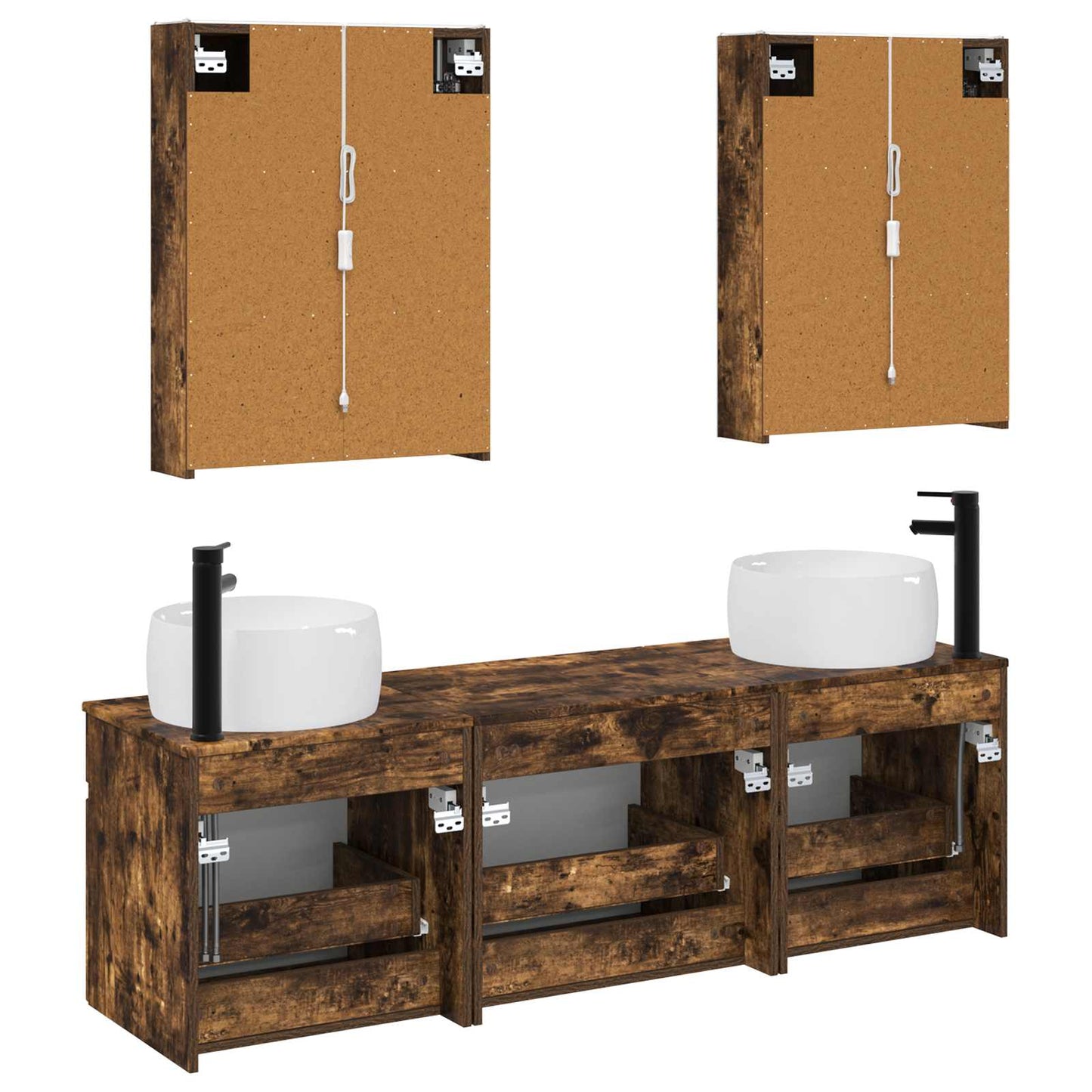 Baderomsskapsett 5 pcs Røkt Eik 53 x 15,5 x 70 cm