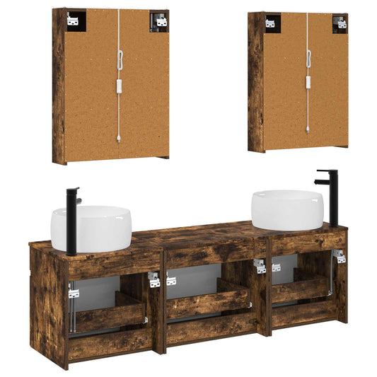 Baderomsskapsett 5 pcs Røkt Eik 53 x 15,5 x 70 cm