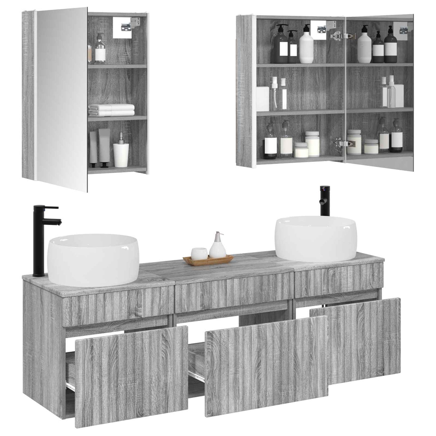 Baderomsskapsett 5 pcs Grå Sonoma 53 x 15,5 x 70 cm