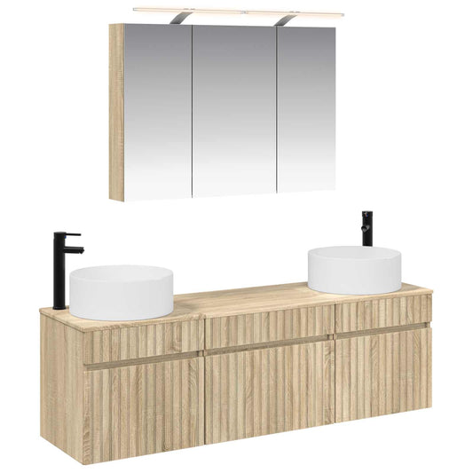 Baderomsskapsett 4 pcs Sonoma eik 100 x 14,5 x 70 cm
