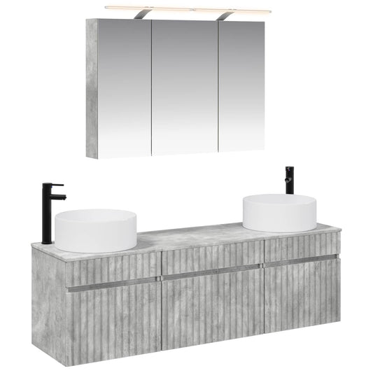 Baderomsskapsett 4 pcs Betonggrå 100 x 14,5 x 70 cm