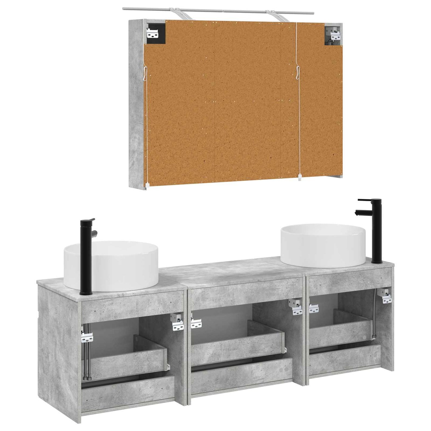 Baderomsskapsett 4 pcs Betonggrå 100 x 14,5 x 70 cm