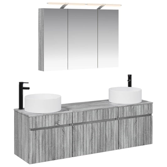 Baderomsskapsett 4 pcs Grå Sonoma 100 x 14,5 x 70 cm