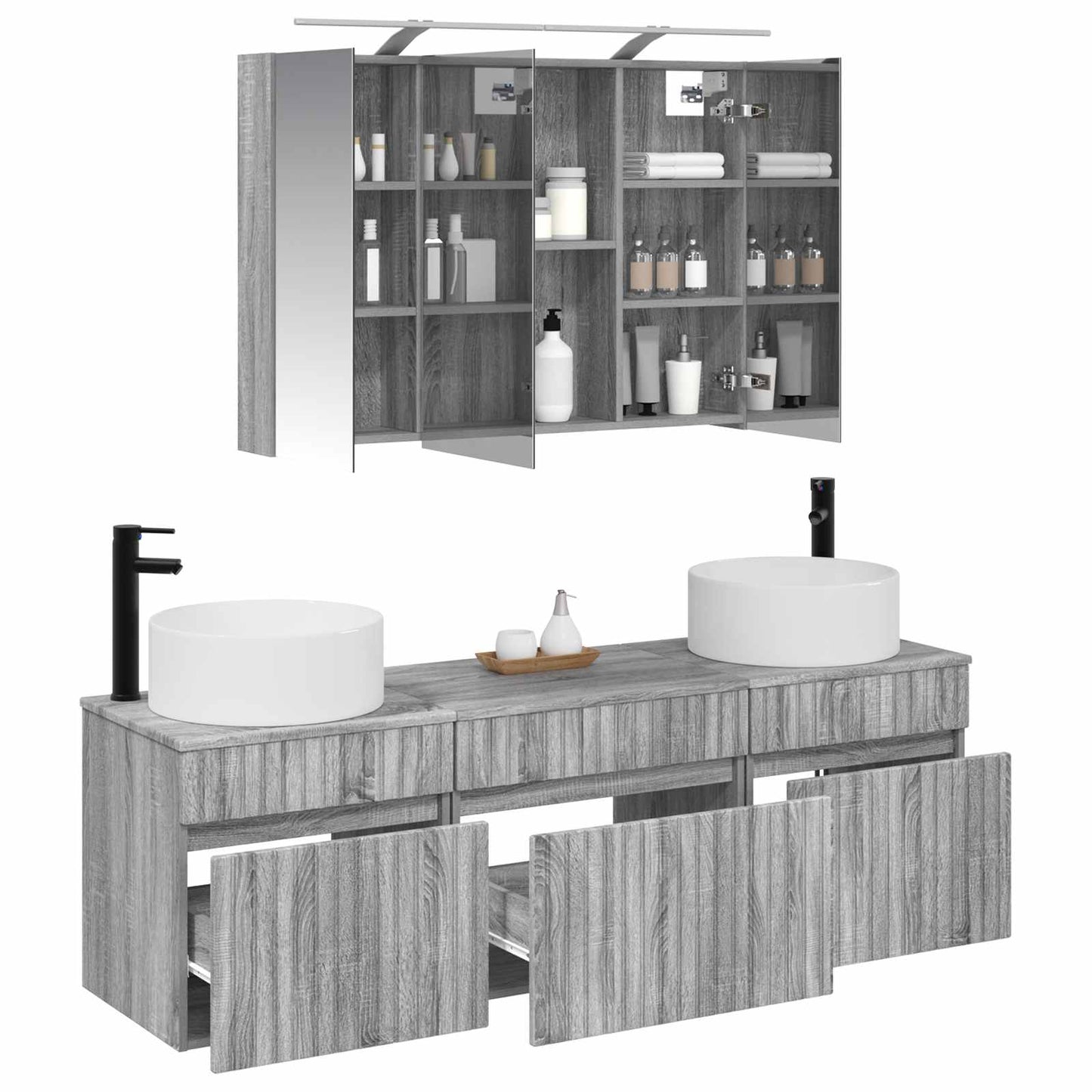 Baderomsskapsett 4 pcs Grå Sonoma 100 x 14,5 x 70 cm