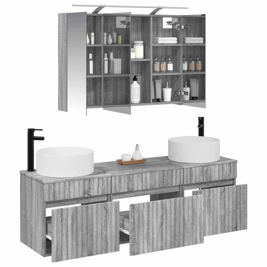 Baderomsskapsett 4 pcs Grå Sonoma 100 x 14,5 x 70 cm
