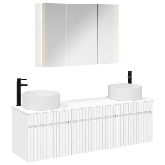 Baderomsskapsett 4 pcs Hvit 103,5 x 15,5 x 70 cm Konstruert tre