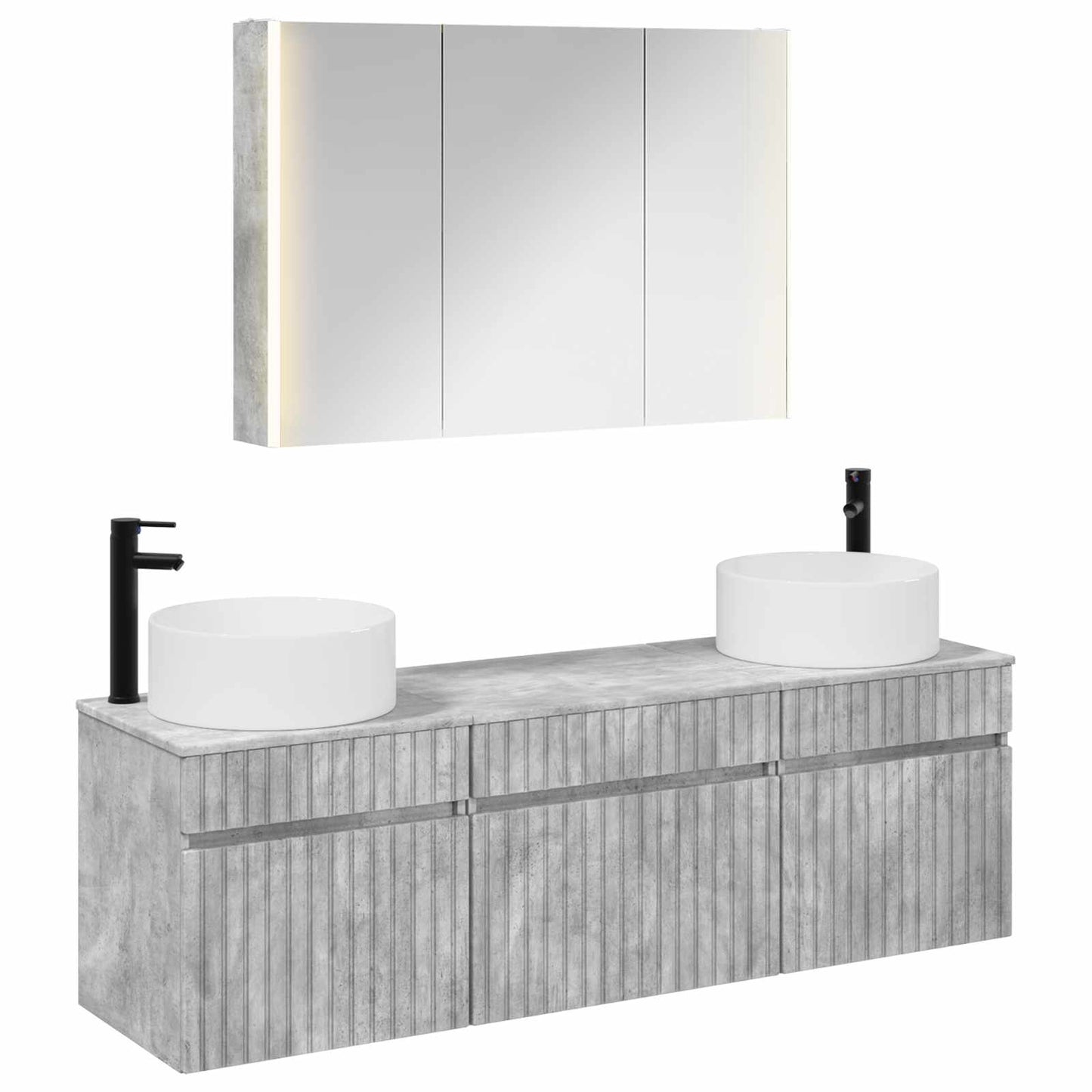 Baderomsskapsett 4 pcs Betonggrå 103,5 x 15,5 x 70 cm