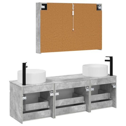 Baderomsskapsett 4 pcs Betonggrå 103,5 x 15,5 x 70 cm