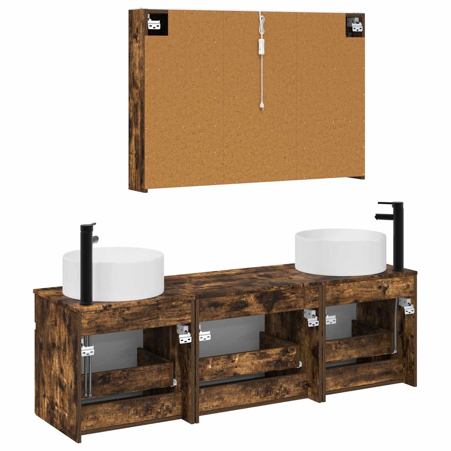 Baderomsskapsett 4 pcs Røkt Eik 103,5 x 15,5 x 70 cm