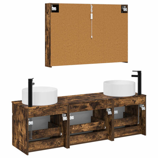 Baderomsskapsett 4 pcs Røkt Eik 103,5 x 15,5 x 70 cm