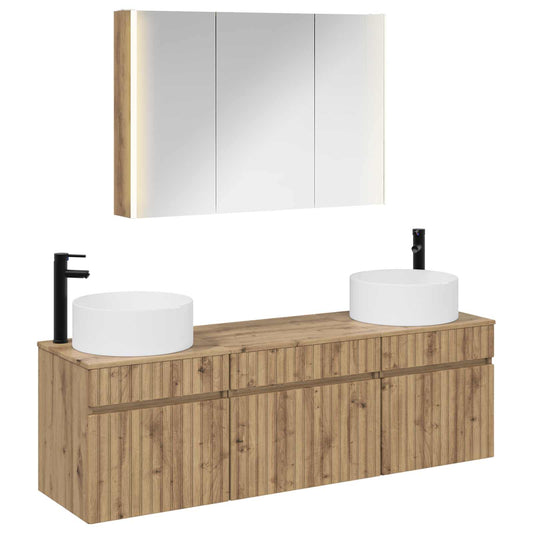 Baderomsskapsett 4 pcs Artisan eik Konstruert tre