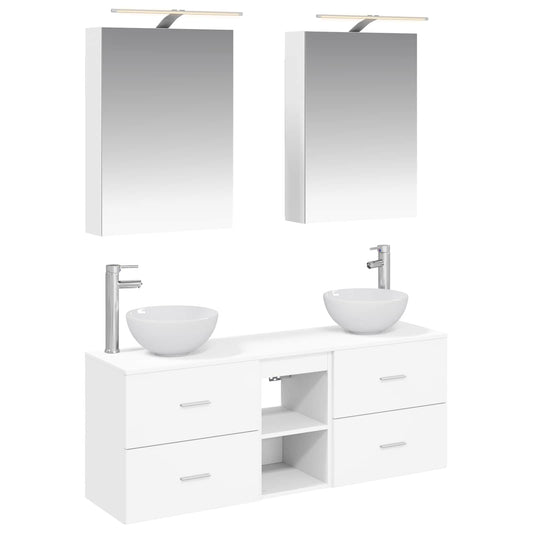 Baderomsskapsett 5 pcs Hvit 50 x 14,5 x 70 cm Konstruert tre