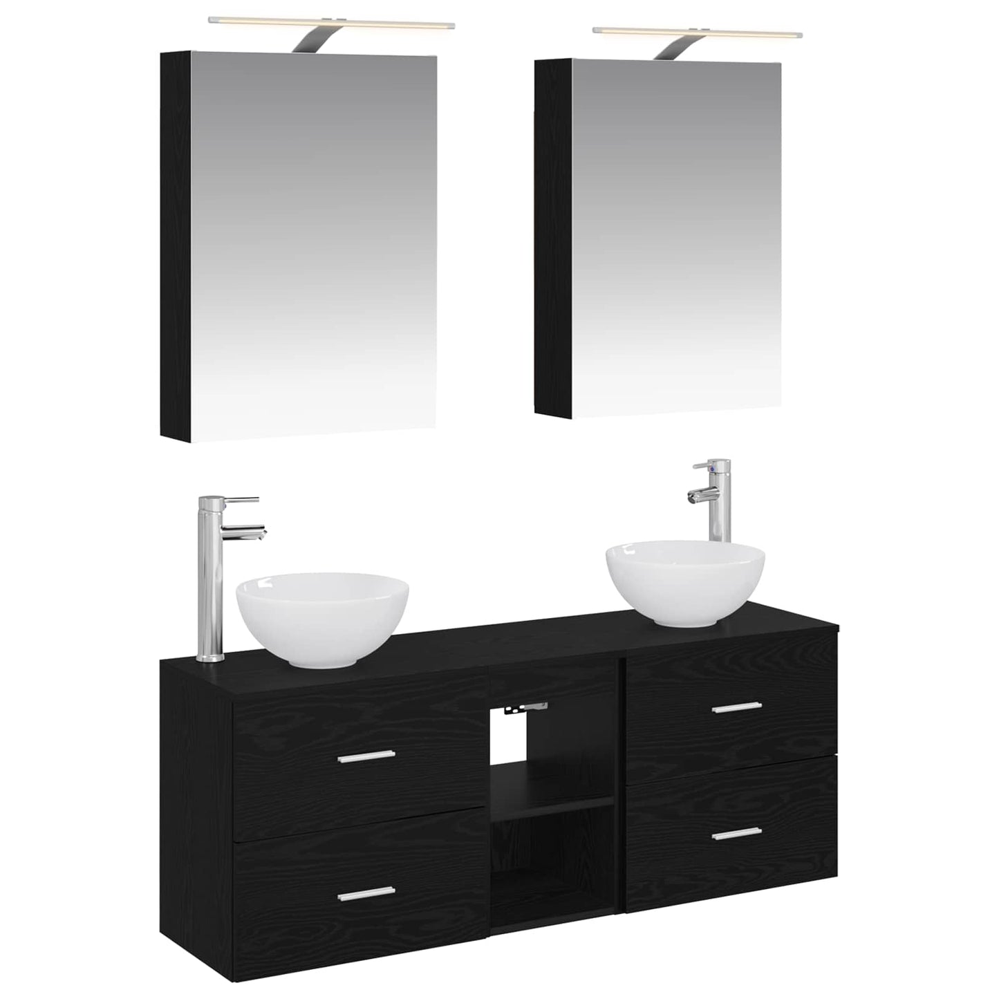 Baderomsskapsett 5 pcs Svart eik 50 x 14,5 x 70 cm