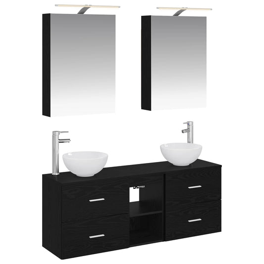 Baderomsskapsett 5 pcs Svart eik 50 x 14,5 x 70 cm