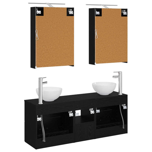 Baderomsskapsett 5 pcs Svart eik 50 x 14,5 x 70 cm