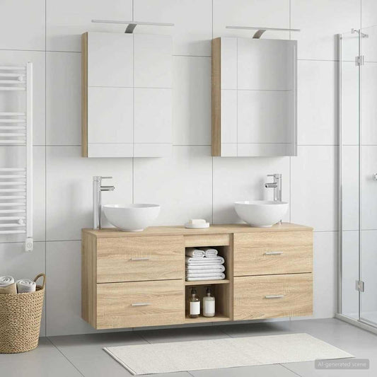 Baderomsskapsett 5 pcs Sonoma eik 50 x 14,5 x 70 cm