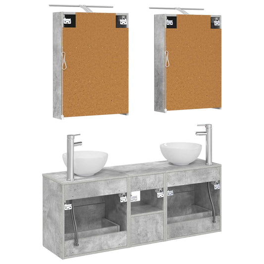 Baderomsskapsett 5 pcs Betonggrå 50 x 14,5 x 70 cm