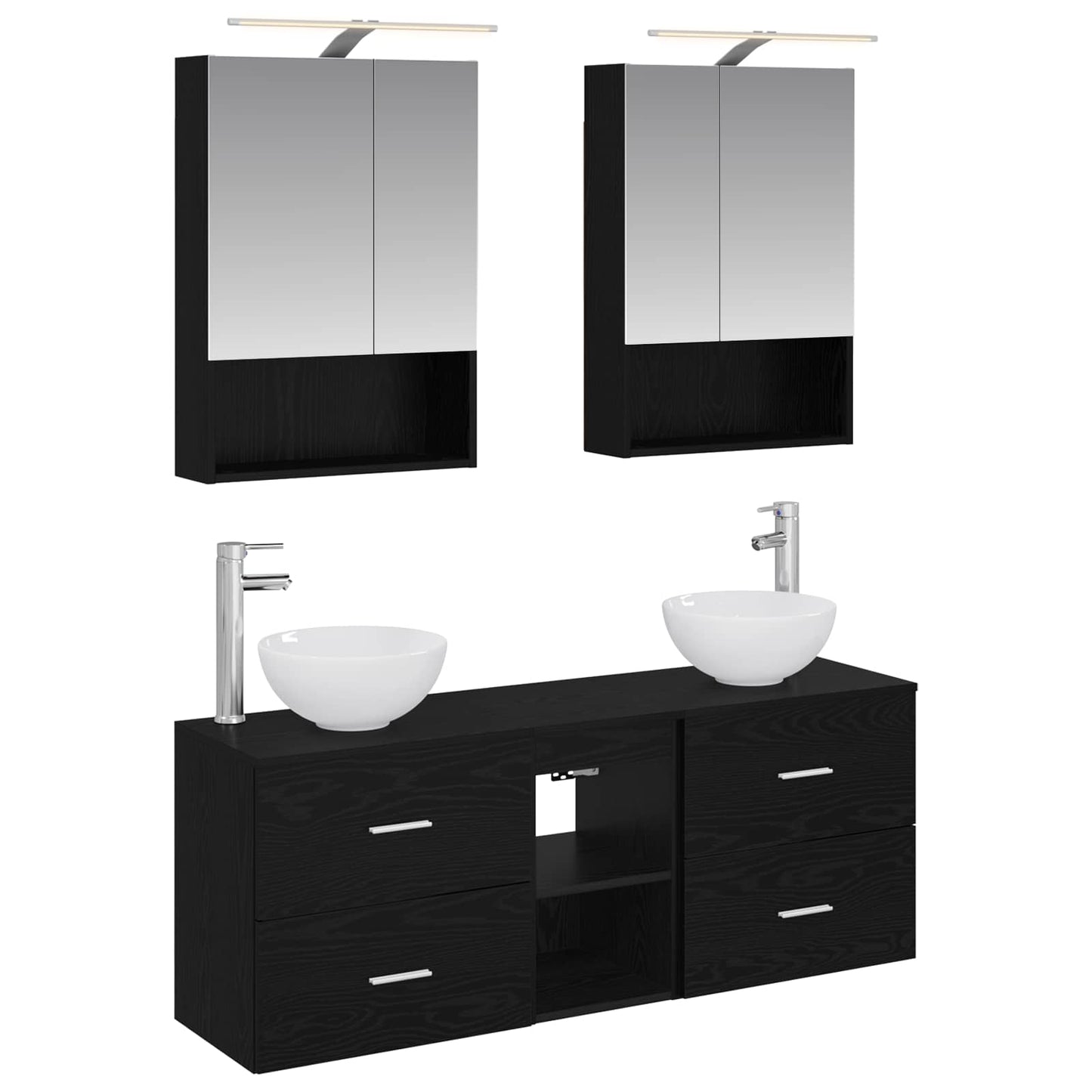Baderomsskapsett 5 pcs Svart eik 50 x 14,5 x 70 cm