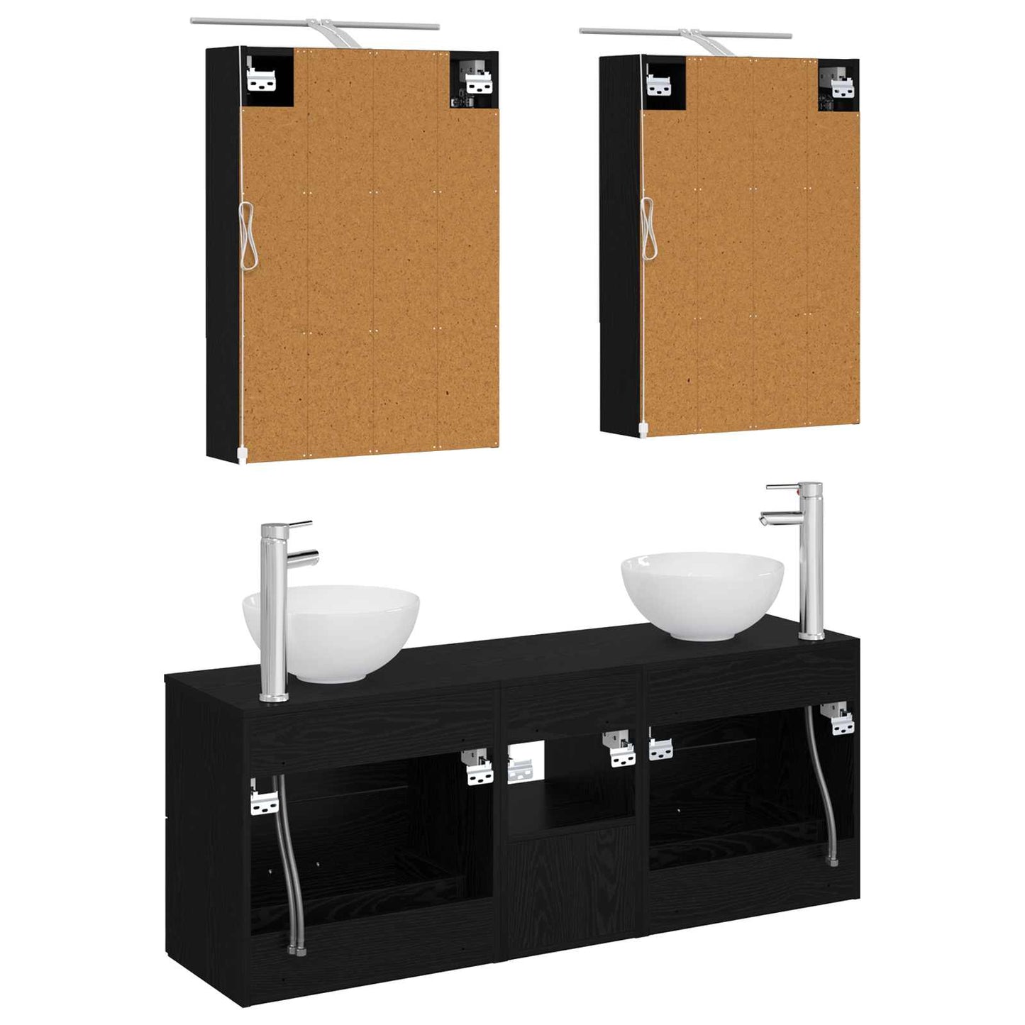 Baderomsskapsett 5 pcs Svart eik 50 x 14,5 x 70 cm