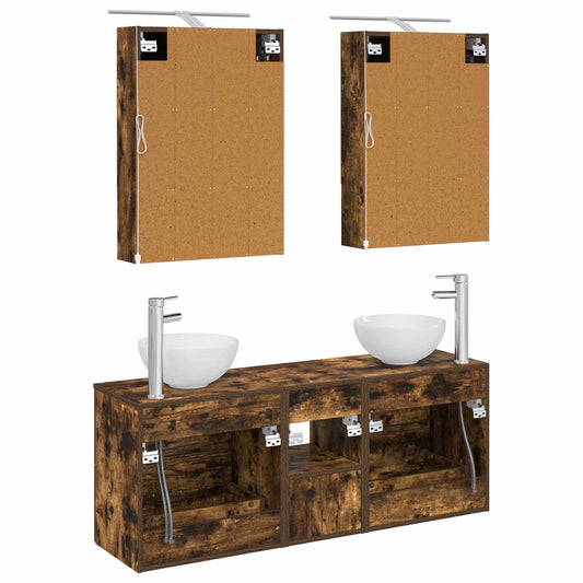 Baderomsskapsett 5 pcs Røkt Eik 50 x 14,5 x 70 cm
