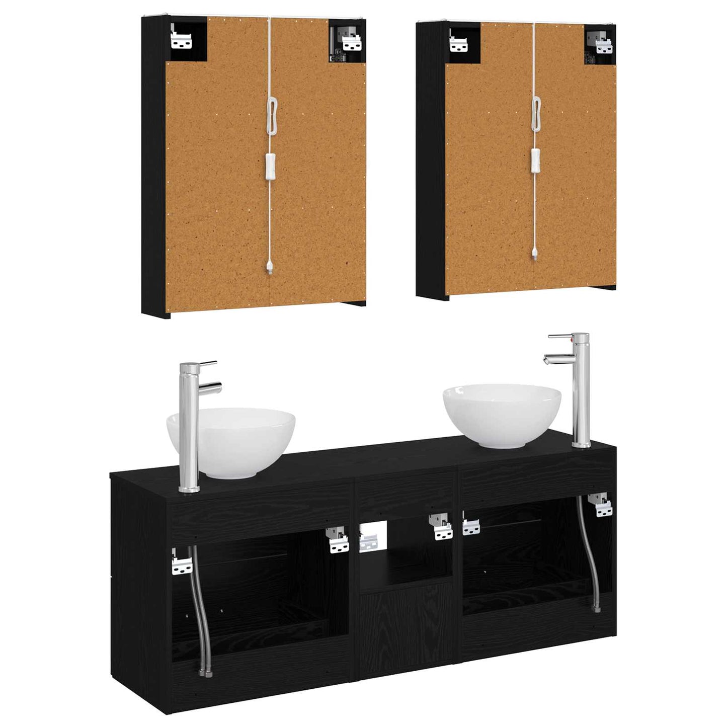 Baderomsskapsett 5 pcs Svart eik 53 x 15,5 x 70 cm