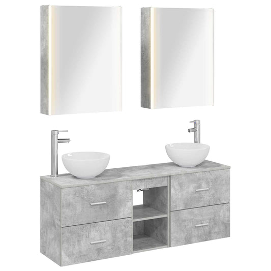 Baderomsskapsett 5 pcs Betonggrå 53 x 15,5 x 70 cm